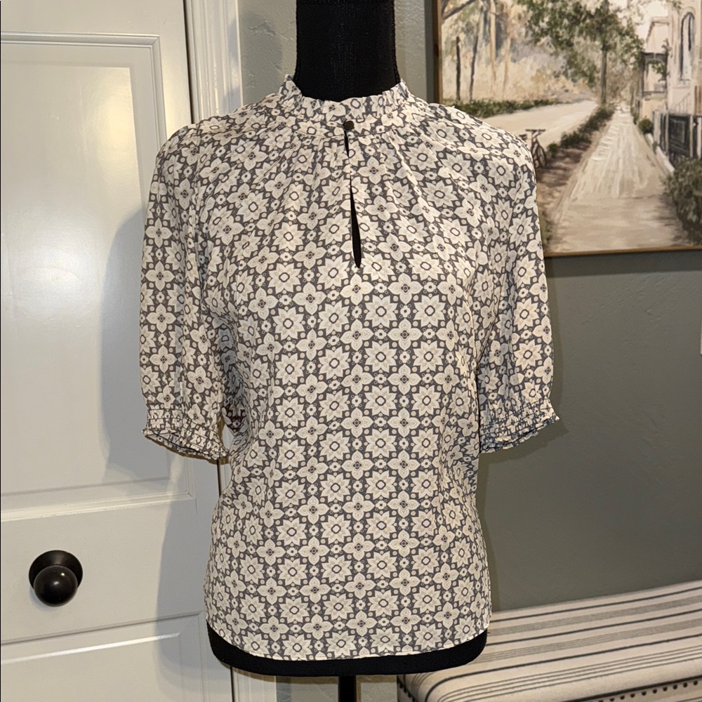 LOFT Black and White Floral Blouse